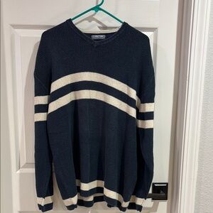 Structure Blue and White V-Neck Sweater Nautical-Inspired Knit